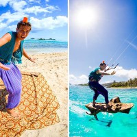 カイトボーダーが海でアラジンの魔法の絨毯を再現