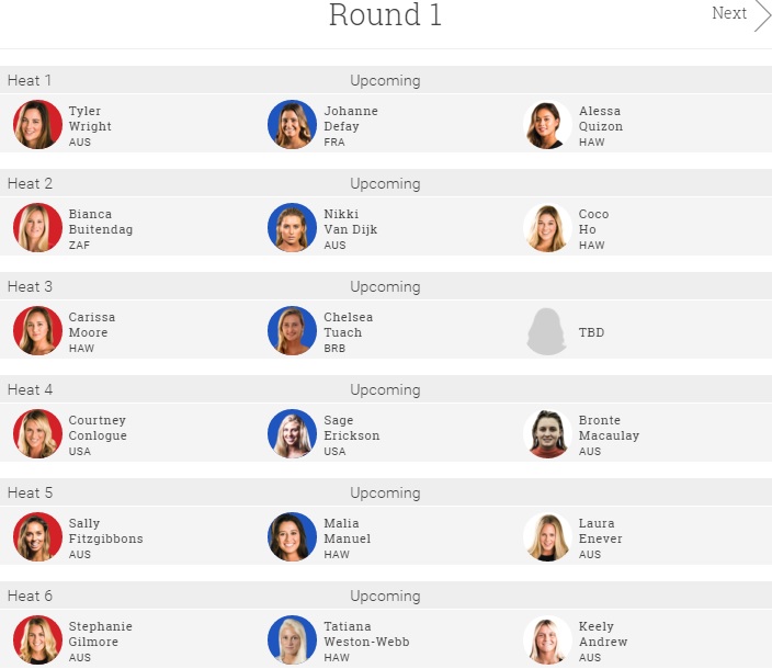 2016 Roxy Pro R1 draw