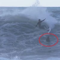 プロサーファーがトップターン中に他のサーファーにヒット:事故動画